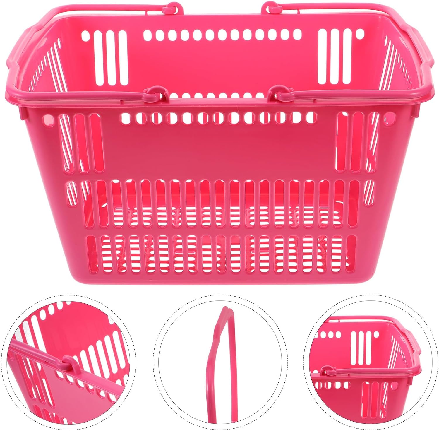 Plastic Shopping Basket with Handle, Medium Pink Grocery Storage Bin, Thickened Portable Organizer for Supermarket, Fruit Store, and Home Use