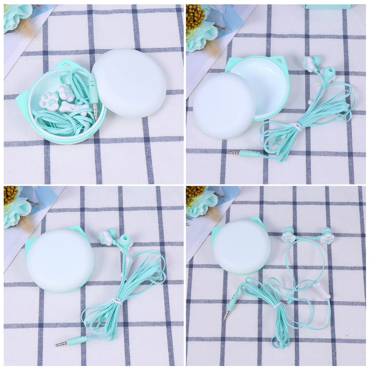 Mikikit Cute Cat Paw Earphones Boys and Girls Headphones Cartoon Shape Includes Storage Box