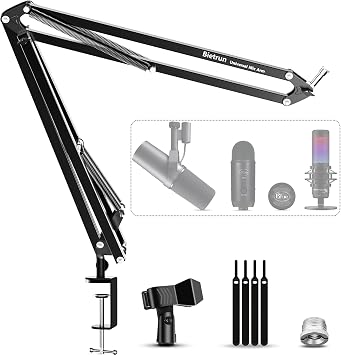 Microphone Boom Arm Desk Mount for Wave/Blue Yeti/Hyperx Quadcast/SM7B/SM58/MV7, Upgraded Metal Stable Heavy Duty Adjustable Scissor Desk Microphone Stand with Handheld Mic Clip, 3/8" to 5/8" Adapter
