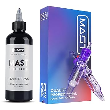 Mast Pro Tattoo Cartridges 1003RL 20Pcs إبر يمكن التخلص منها Triple Black Tattoo Ink 8oz