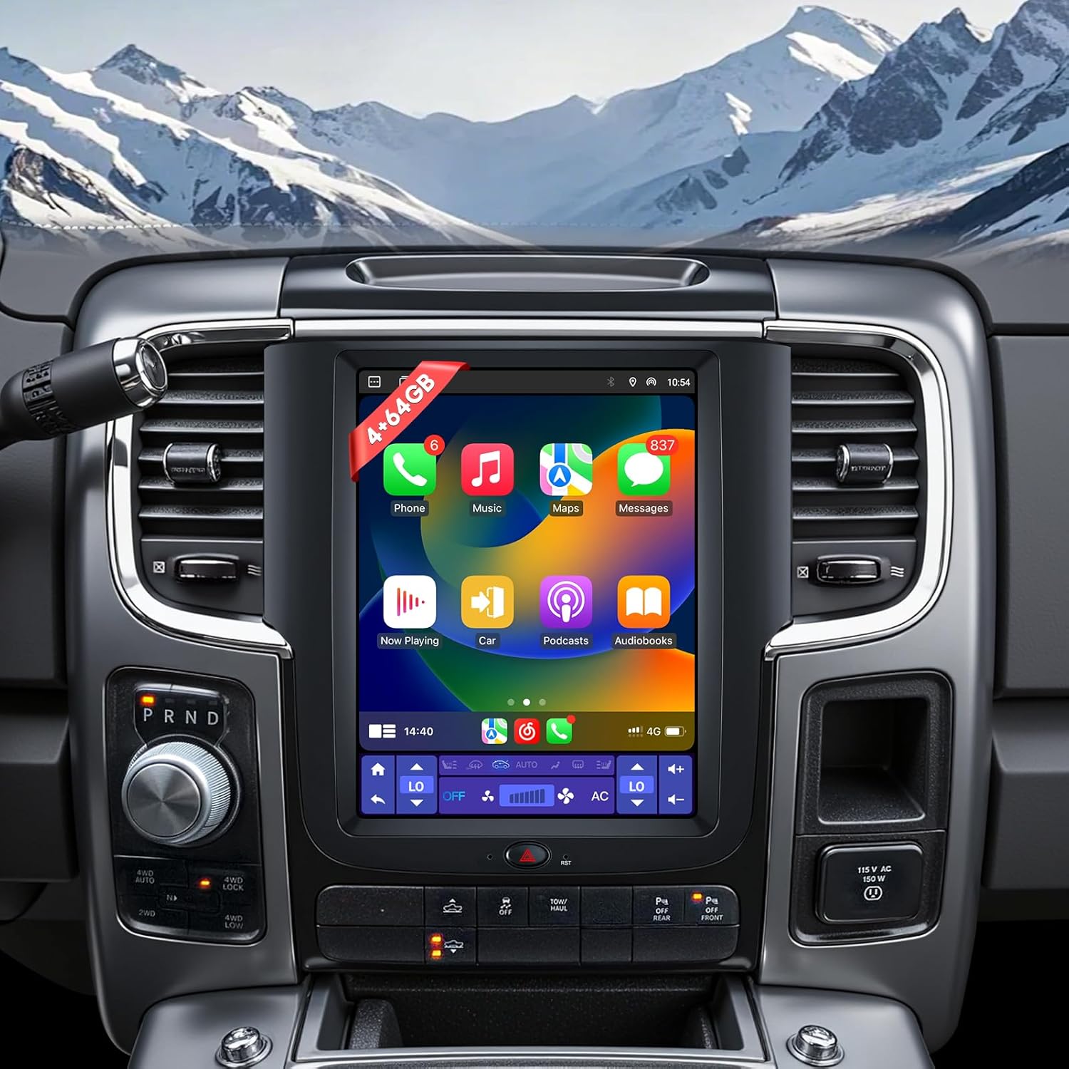 10.4" T-Style Car Radio Upgrade for 2013-2018 Dodge Ram (1500 2500 3500) 8Core-Head Unit（4GB+64GB） with CarPlay/Android Auto Touch Screen with 1080P Backup Camera 【Support Auto/Manual AC】