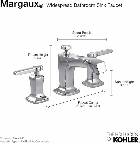 Miniatura 2 de KOHLER 16232-3-CP Margaux 1.2 gpm Grifo de lavabo de baño con asas cruzadas, extendido, cromo pulido Cromo pulido,Bronce pulido vibrante,Níquel