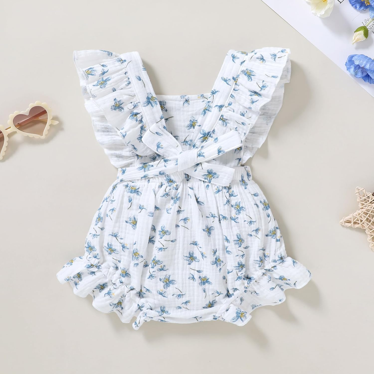 YOUNGER TREE Toddler Baby Girl Ruffled Sleeveless Romper Casual Summer Jumpsuit Cotton Linen Clothes - Image 3