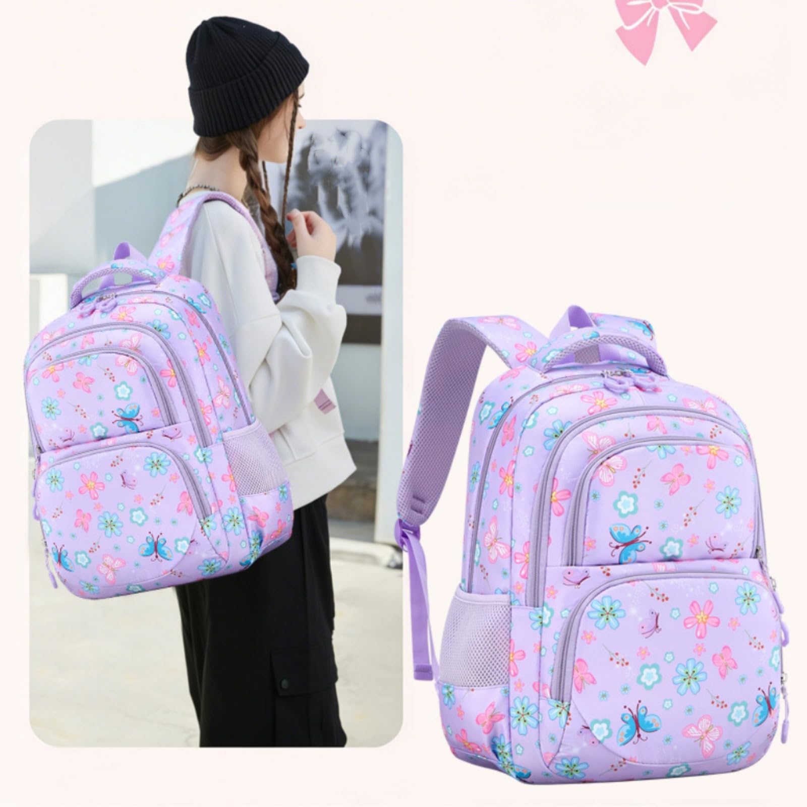 Zaino 3 Pezzi Colore Casual Set più Tasche Collegio All'aperto Camping Borsa di Viaggio Viaggio-Purple 3pcs