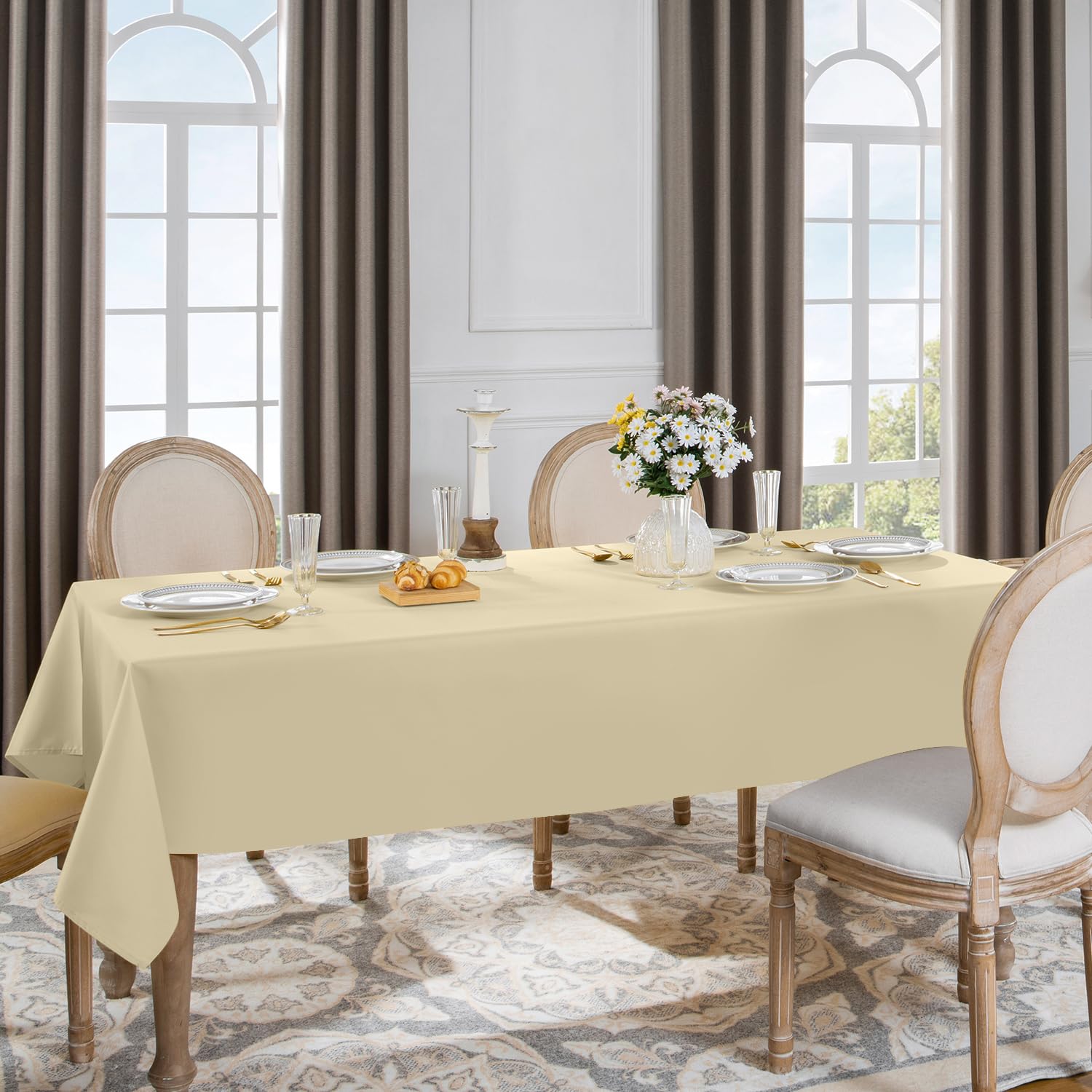 Nappe Rectangulaire Imperméable 140x100 Cm Gris – Polyester Anti-Taches Pour Table Cuisine, Jardin, Fêtes
