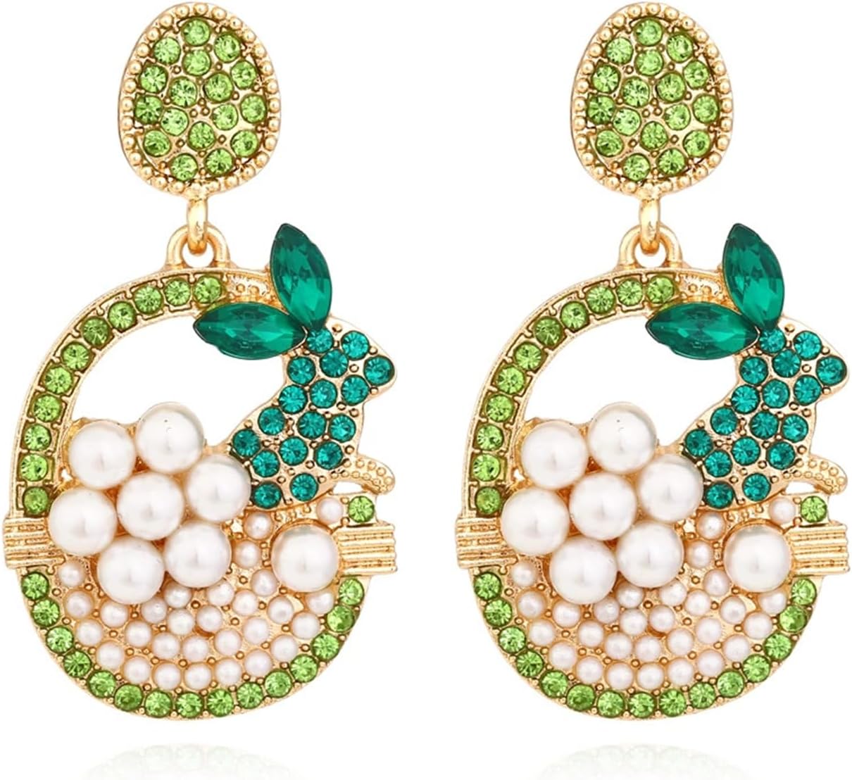 WCRAZYE Beaded Easter Earrings for Women Dainty Cute Egg Bunny Dangle Earrings Sparkling Pearl Bead Drop Earrings Spring Holiday Jewelry Gifts