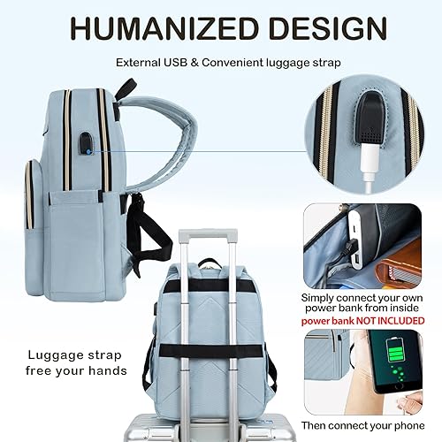 Miniatura 10 de VANKEAN Mochila para laptop para mujer, bolsa de trabajo para computadora portátil, elegante con puerto USB, Acolchado, negro, Classic