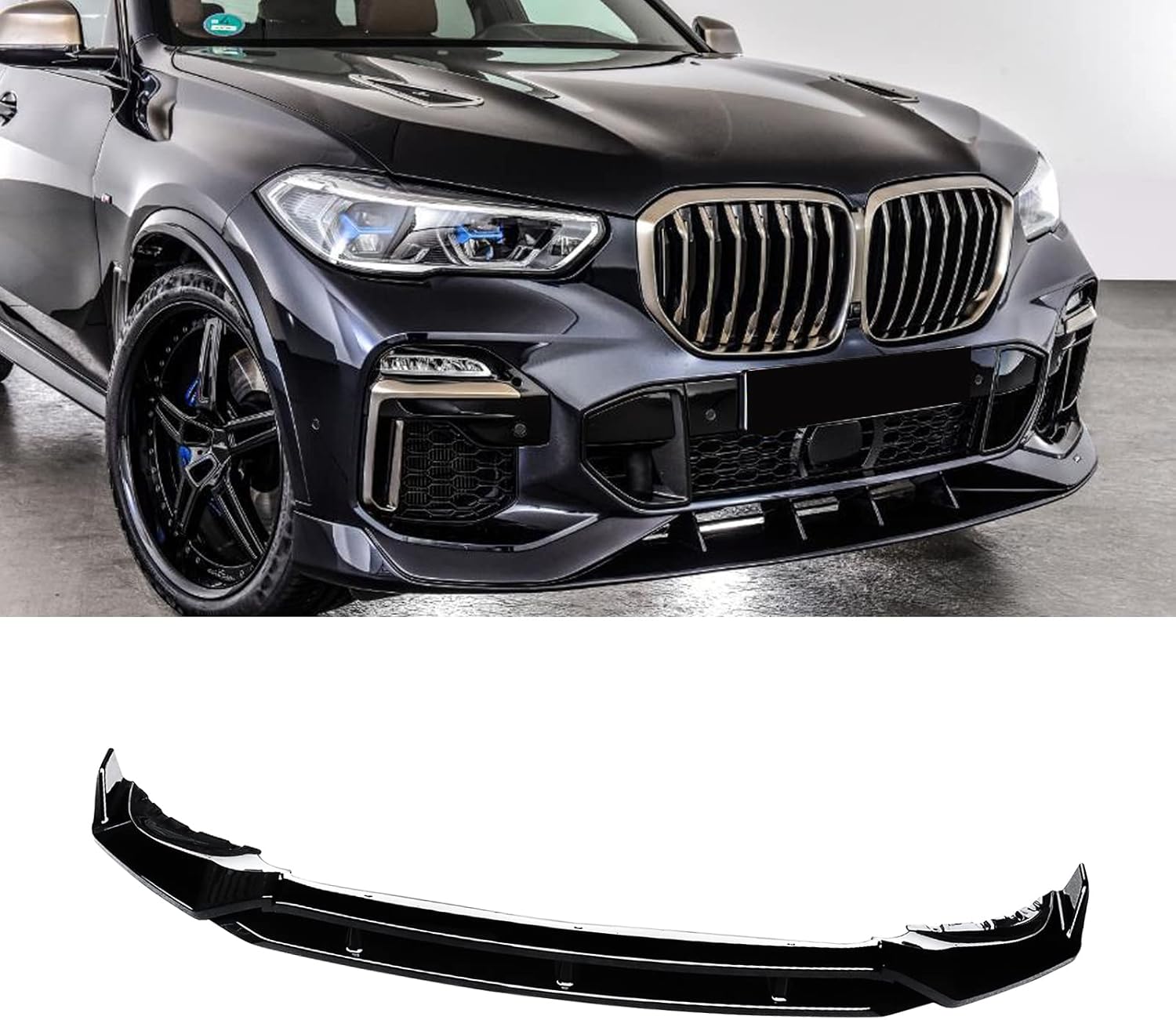 NINTE Front Lip for 2019-2023 BMW G05 X5 M Sport ABS Gloss Black Painted Front Bumper Lower Valance Chin Lip Spoiler (4pc Set)