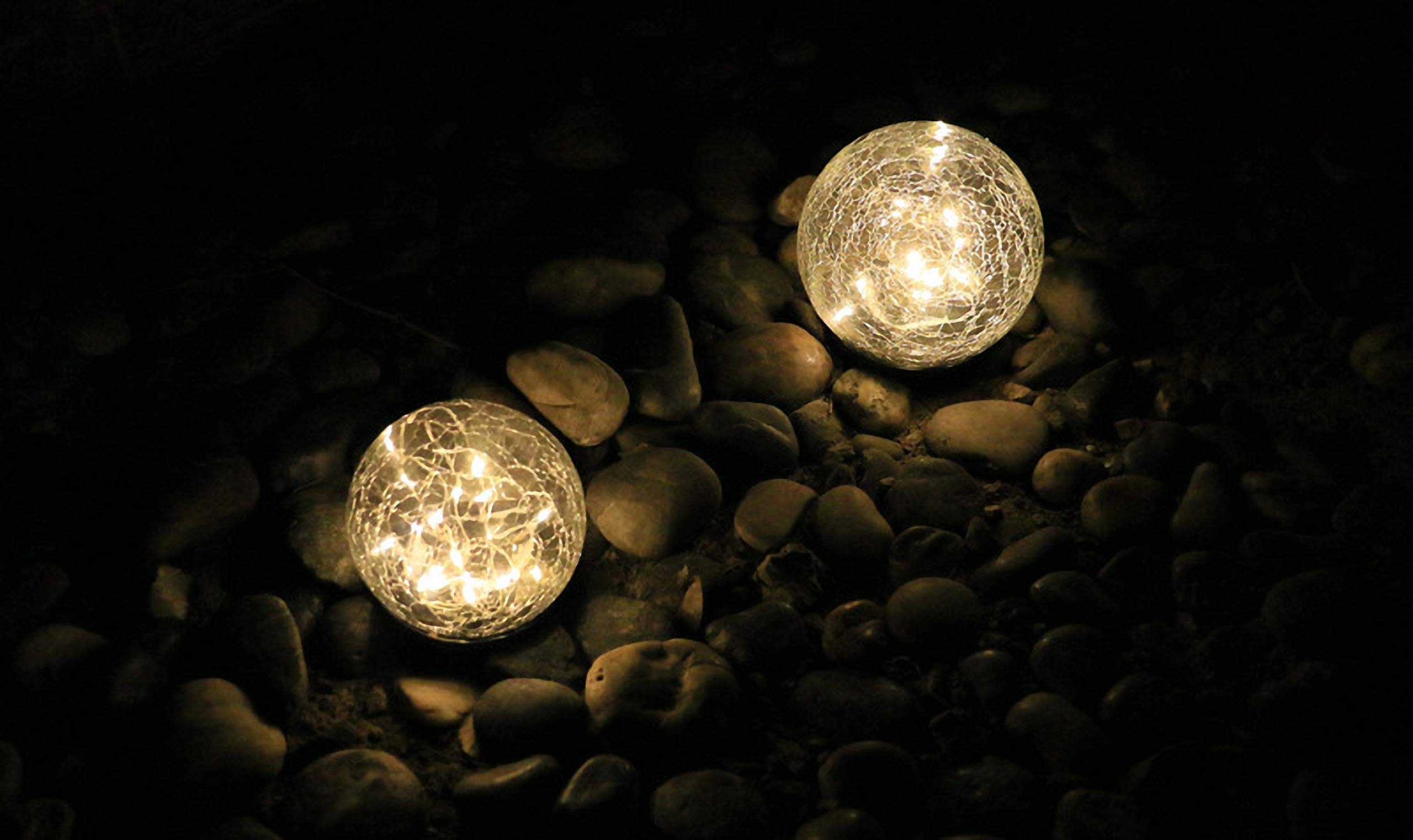 Ulalaza Lampes au sol de jardin solaire 30 LED lampe de boule de fissure extérieure lumineuse et étanche pour allée de jardin chemin de patio de pelouse （blanc chaud）