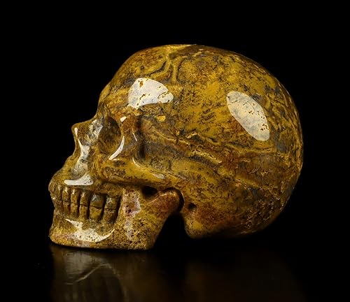 Miniatura 4 de Estrella de jaspe oceánico de 4.1 pulgadas, compañero de calavera de cristal alienígena con ojos de lapislázuli, escultura de arte fino de piedras