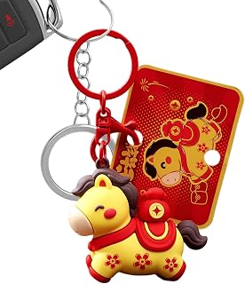 Horse Keychain, Lunar New Year Ornament, Equine Pendant Decoration, Luck Accessory, Metal Horse Charm with Tassel Detail, Gift Keepsake for Backpack, Handbag, Holiday Occasion
