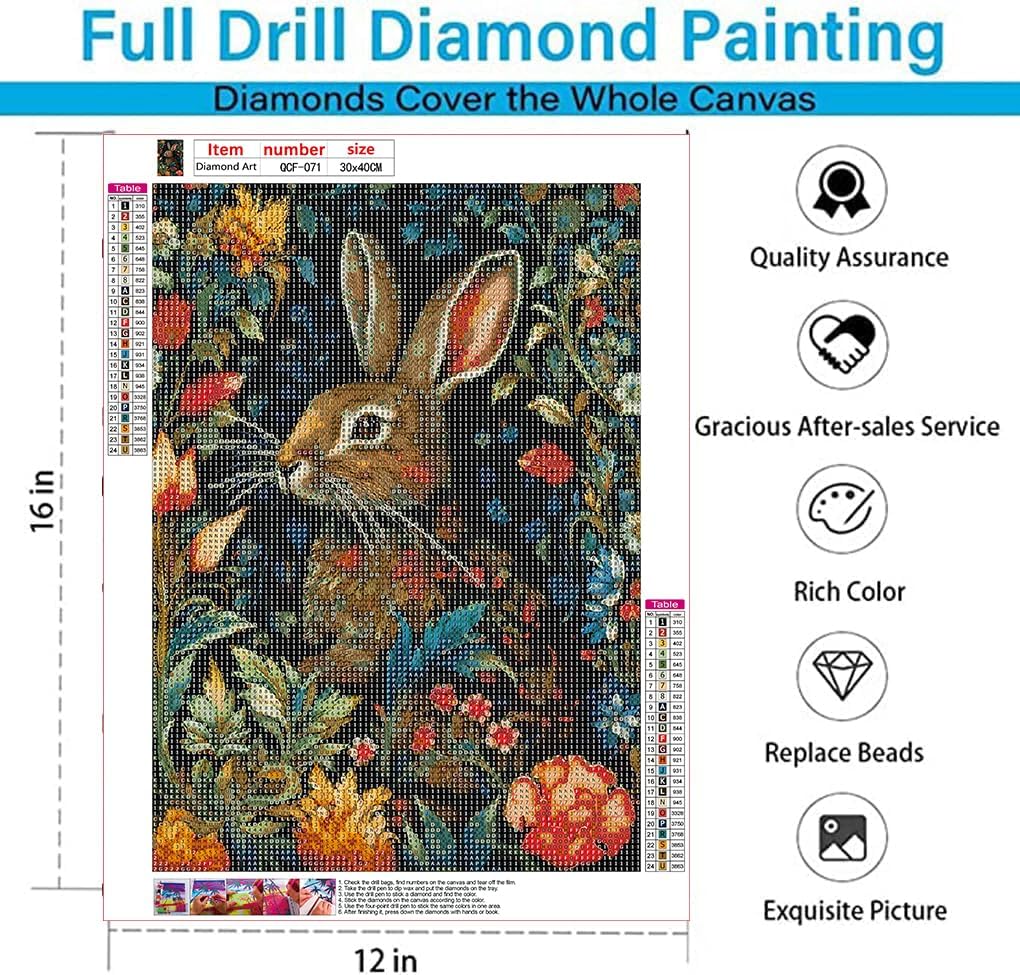 EIBEILI Diamond Painting Kits for Adults DIY 5D Diamond Art Paint with Round Diamonds Full Dril Gem Rabbit Art Painting Kit for Home Wall Decor Gifts 12x16inch image 2
