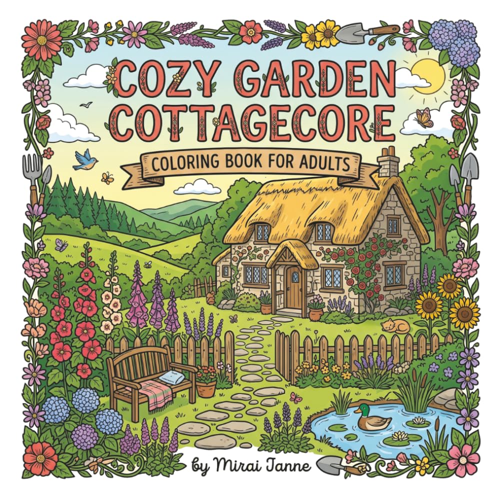 Cozy Garden Cottagecore Coloring Book for Adults: 40 Bold and Easy Floral & Cottagecore Garden Scenes for Relaxation, Mindfulness & Stress Relief