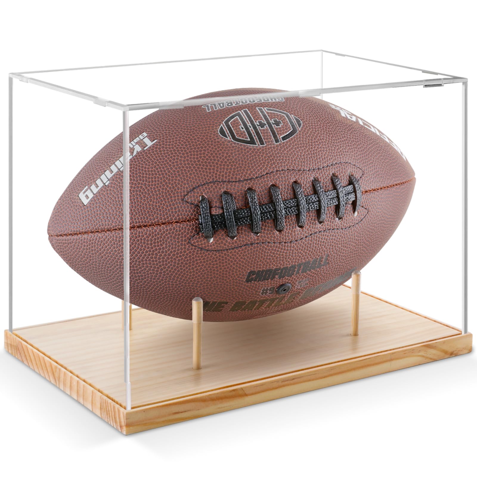 Football Display Case, Acrylic Display Case with Removable Stand, Football Case Display Clear, UV Protected Display Case for Autographed Footballs,Sports Collectibles,Trophy,Action Figure and Models