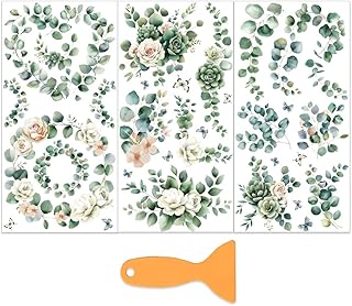 OLYCRAFT 3pcs/Set Eucalyptus Leaves Rub on Transfers for Furniture and Crafts 6x12 Inch Rose Decals Plant Transfer Stickers With Scraper for Wood Home Decor