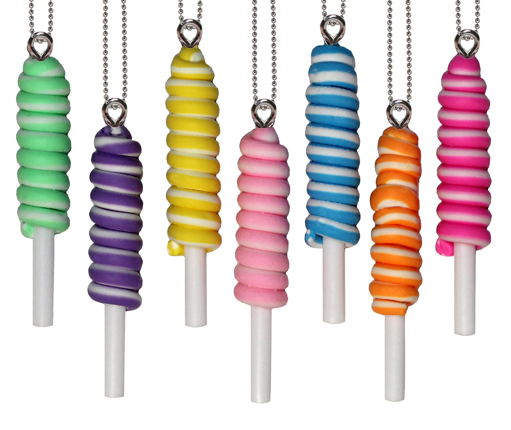 Lucore Colorful Spiral Lollipops Clay Pendant Charms - 7 pc Set of DIY Craft Supply