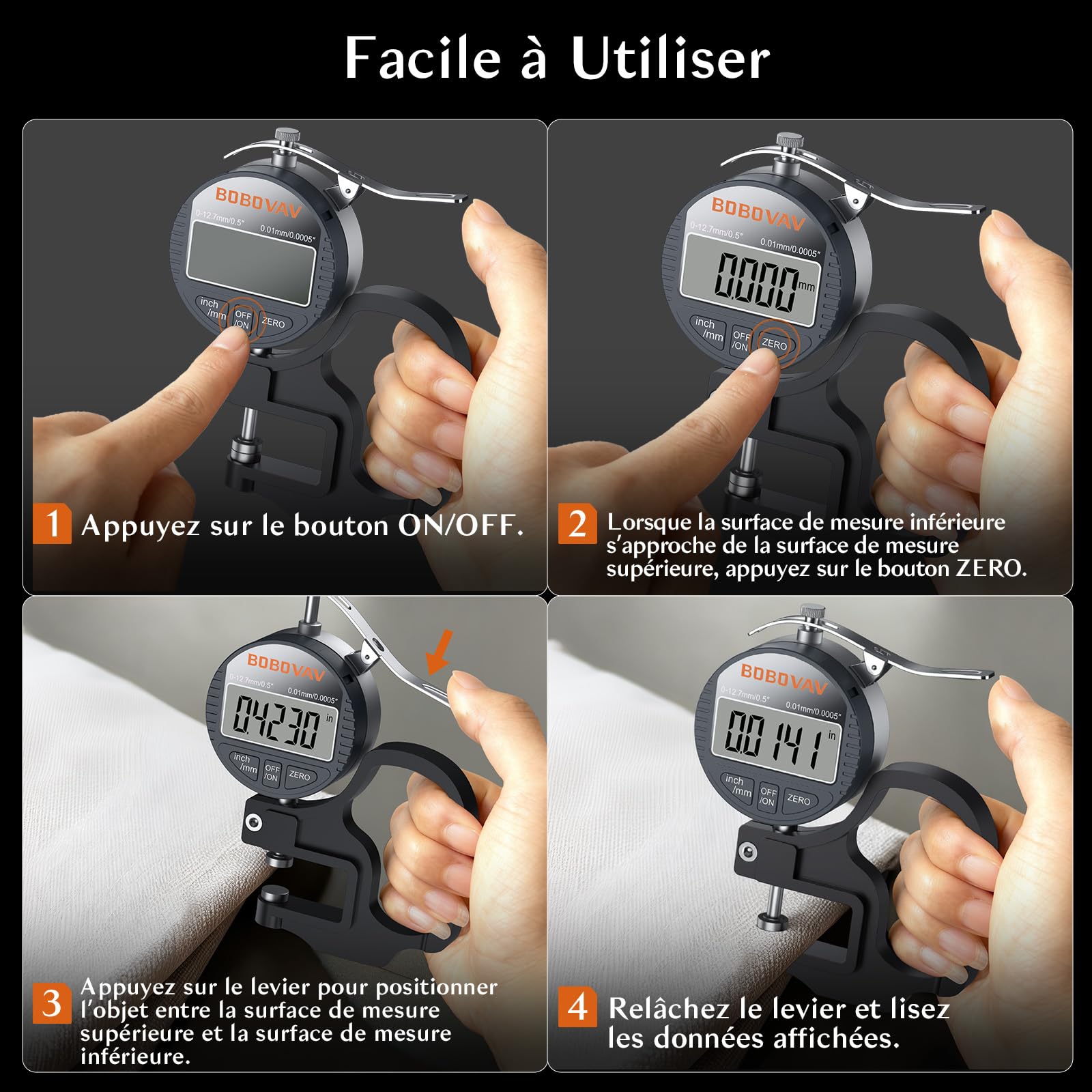 Jauge D'épaisseur Numérique Pour Papier, Cuir, Tissu, Fil Métallique Outil De Mesure Plage De Mesure 0-12,7 Mm, Précision : 0,01 Mm Jauge D'épaisseur En Pouces/métrique
