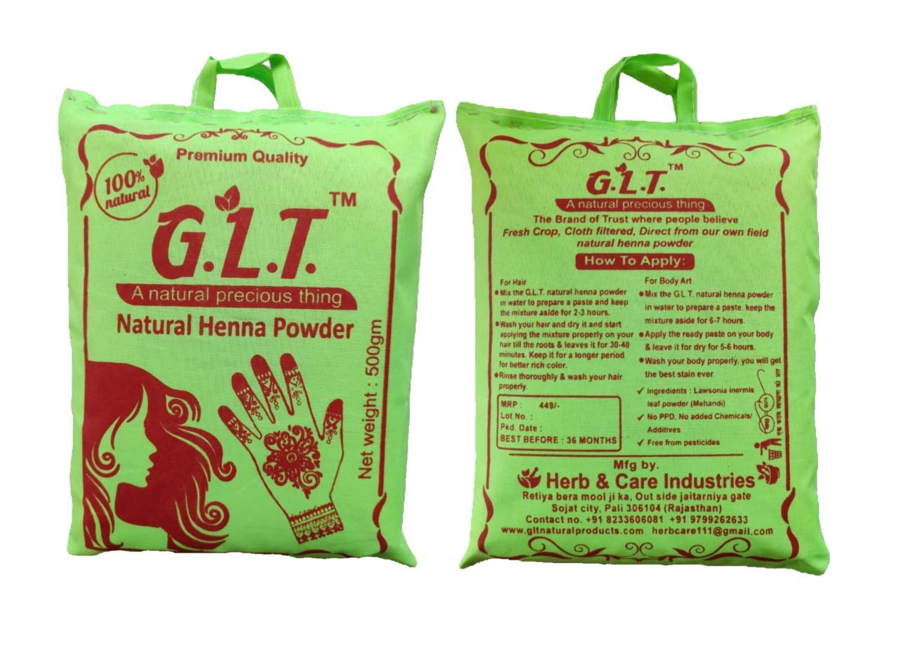 G.L.T. Henna powder for hair and hand (Cloth filtered) 100% Natural Rajasthani, Mehandi Powder, Dark Brown Hair Color, Conditioning, Hair Growth, (800gm)