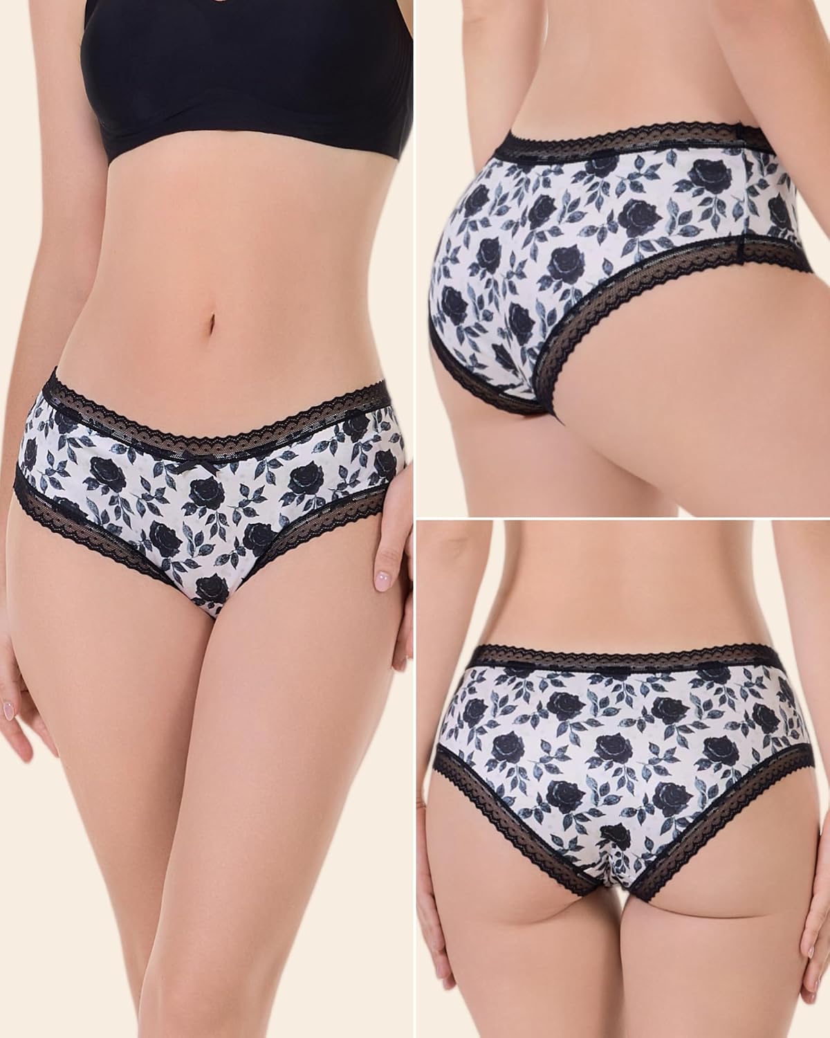 6-Pack Gothic & Cute Cheeky Panties for Women - Skull Lace Underwear Set