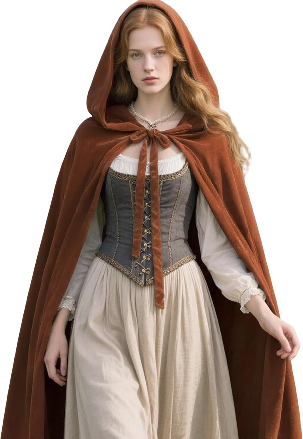 Womens Renaissance Hooded Cloak Medieval Capes with Armholes Hobbit Halloween Costume Outfits