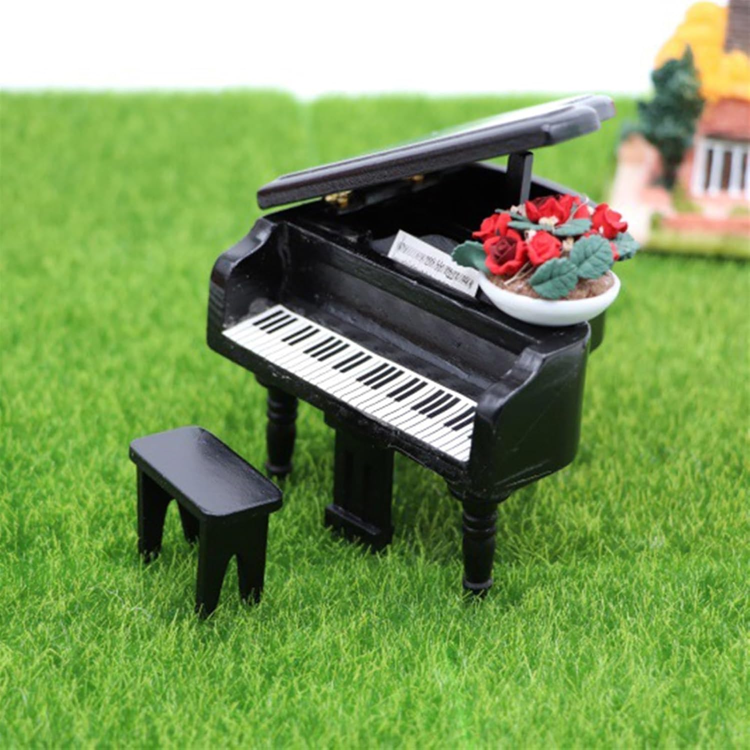 ミニチュア楽器モデル ミニチュアアクセサリー ミニグランドピアノ スツール付き 楽器モデル ドールハウス装飾