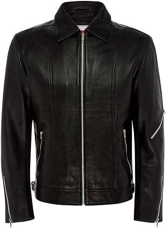 Mens Genuine Black Leather Real Lambskin Biker Jacket