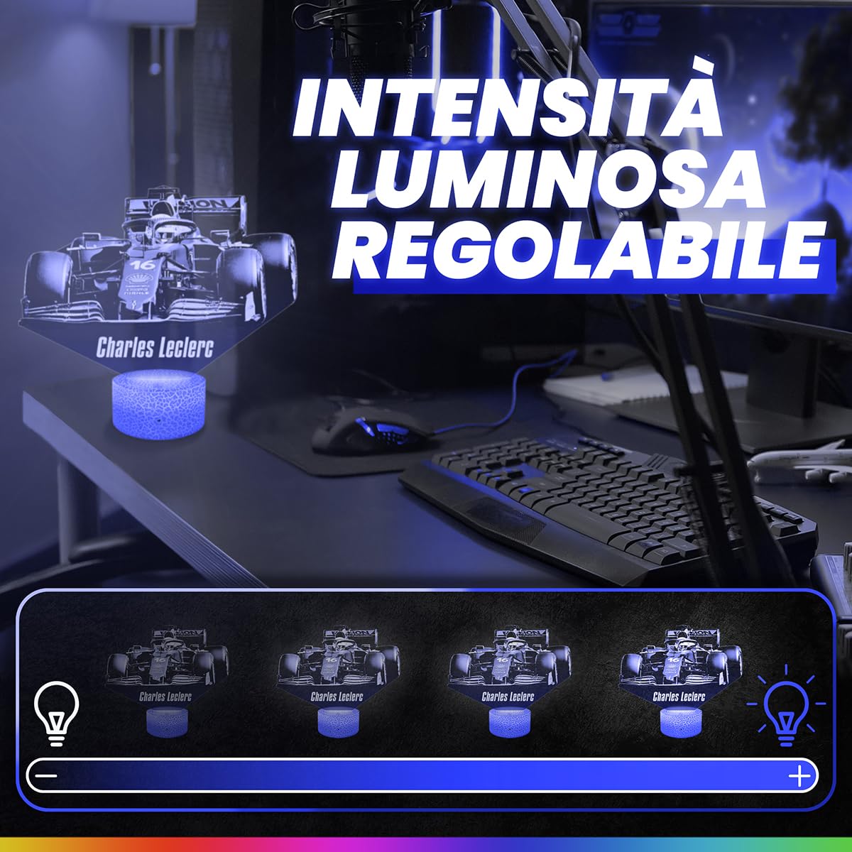 Lampephoto.fr - Lampada 3D Formula 1 F1 Charles Leclerc, Luce Notturna Tattile Formula 1 F1 Charles Leclerc Illusione 3D Led, Idea Regalo di Natale per Ragazzi e Ragazze Lampada da Comodino TOP
