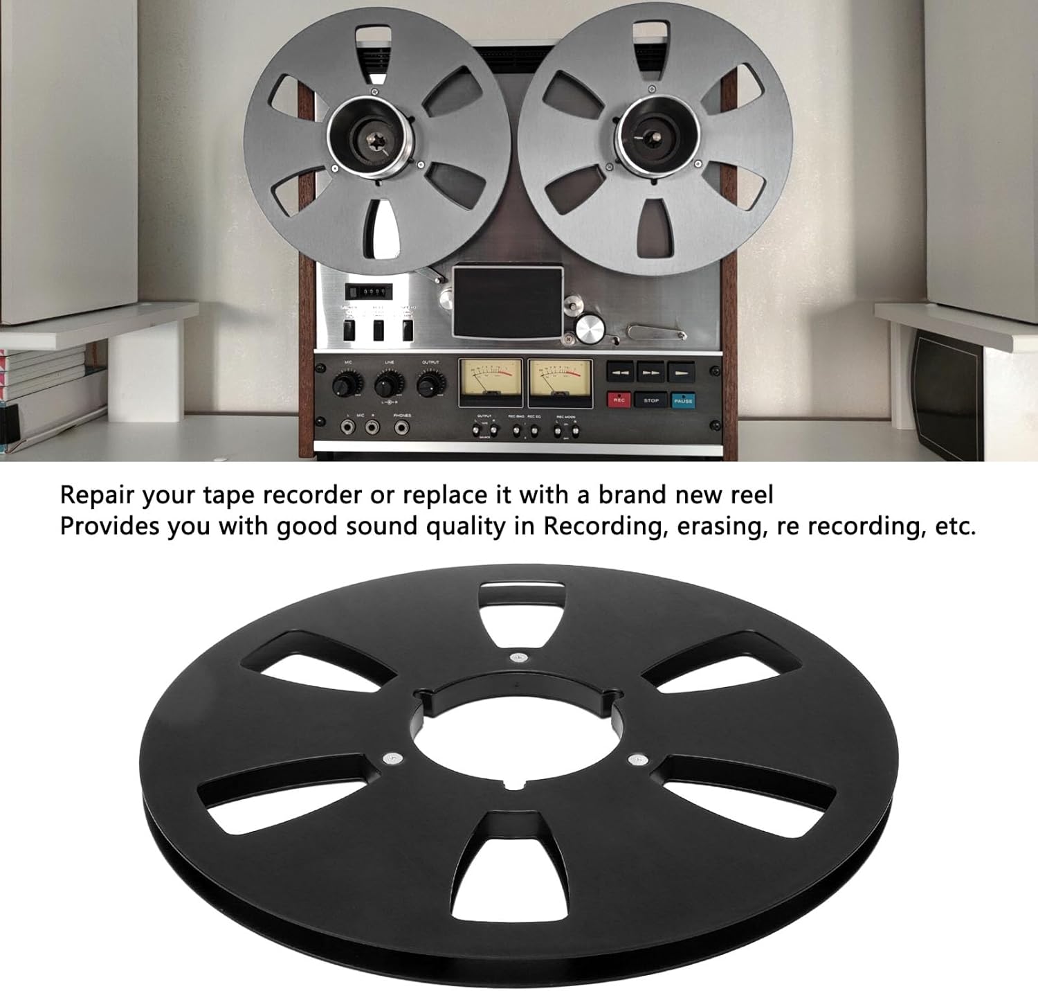1/4 10.5 Inch Empty Takeup Reel, 6 Hole Aluminum Alloy, Universal Opening for Sound Tape Machines (Black)