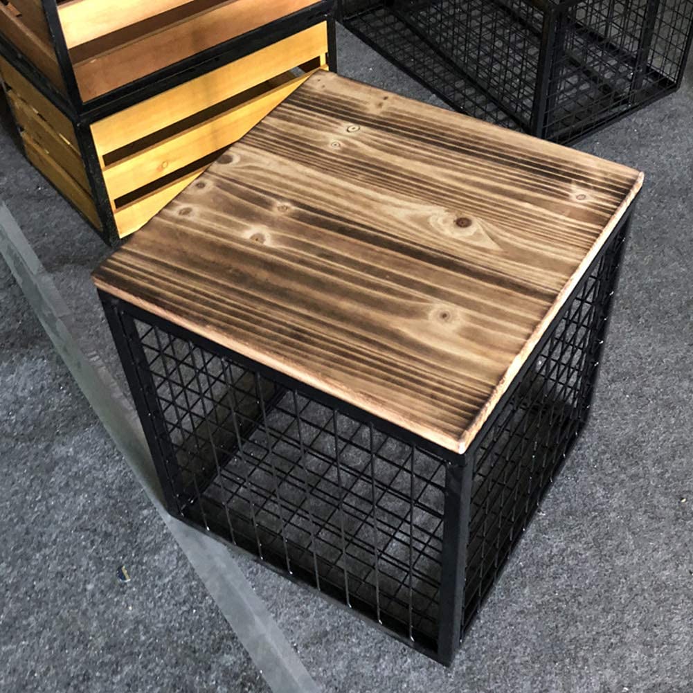 Pouf cube cuir pour optimiser l'espace plateau rangement bois massif et fer forgé
