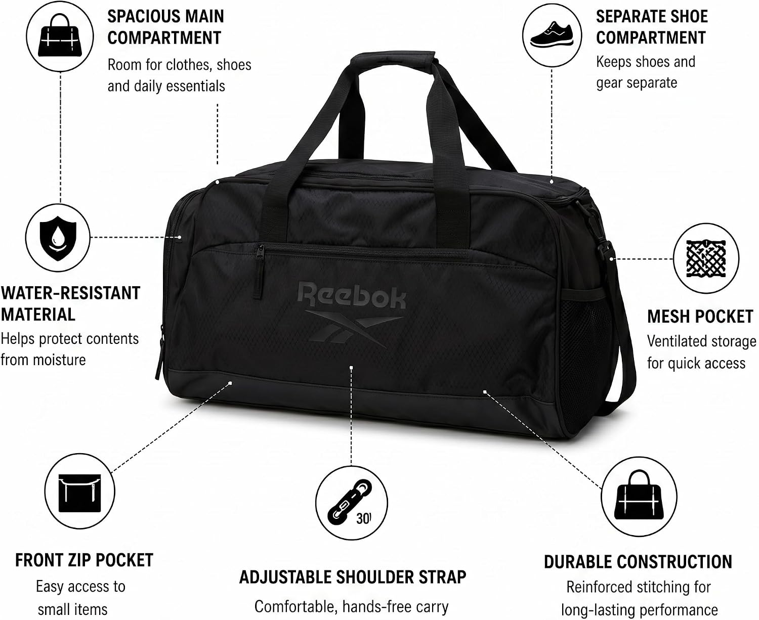 Reebok Lightweight Unisex Carry On Gym Duffle Bag for Men & Women, Sports image 4