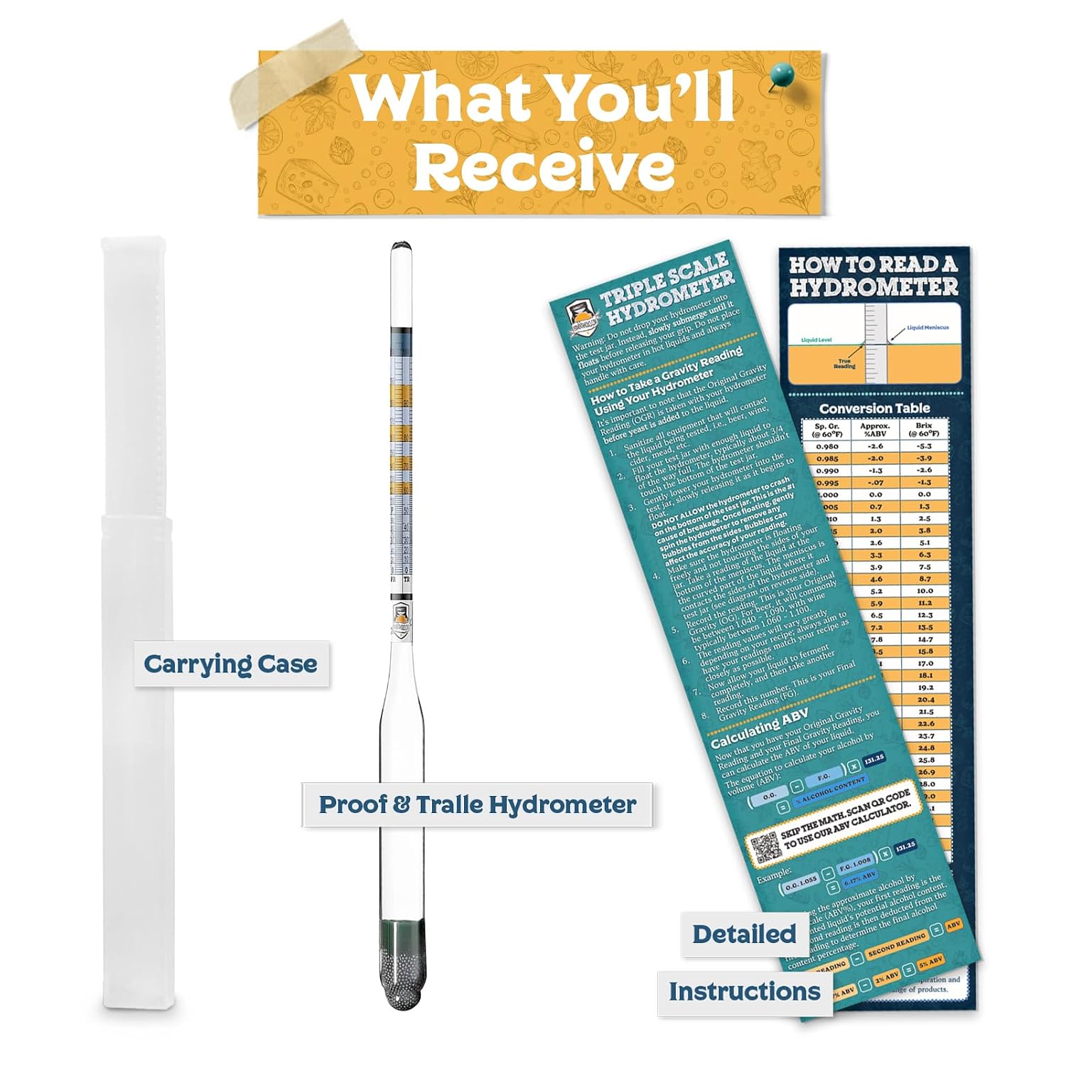 Fermentaholics Proof and Tralle – Accurately Measure Alcohol Content – for Distilled Alcohol and Spirits, Moonshine – Alcohol Hydrometer, Alcoholmeter – 0-200 Proof