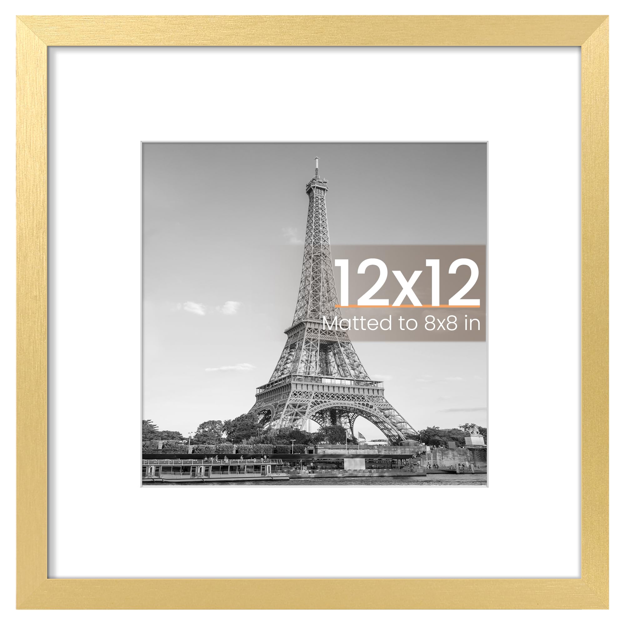 upsimples 12x12 Picture Frame, Wall Decor Photo Frames, Gold 1 Pack | 8x8 Square Frame with Mat for Gallery Wall, Family,Square,Wedding,Baby,Dog,Dorm,Christmas