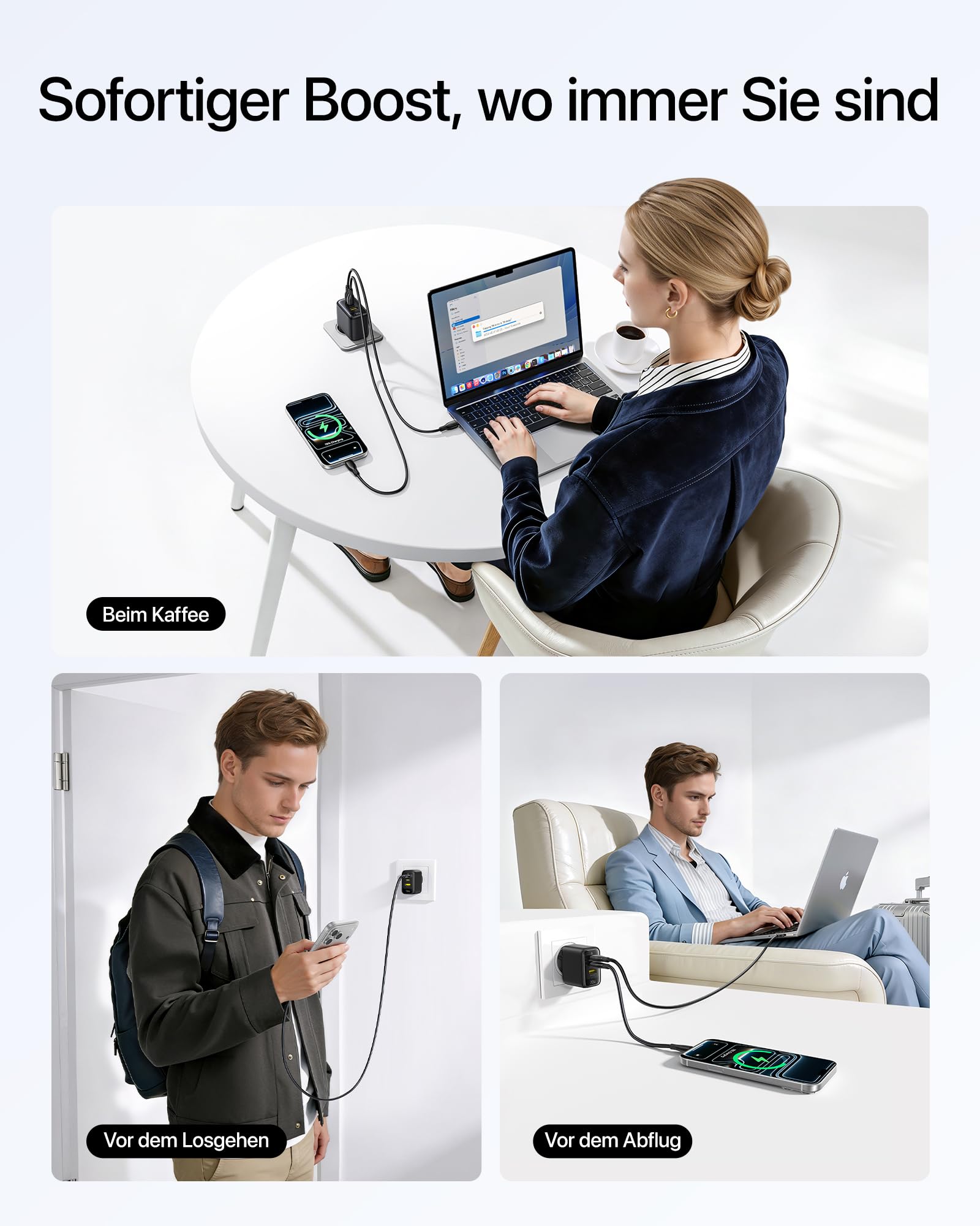 Baseus Enerfill 70W USB C Ladegerät, 2Pack 3-Port GaN6 Schnellladegerät, kompaktes Netzteil für MacBook Air, iPhone 17/16/15 Pro Max, iPad Pro, Galaxy S25/S24, Pixel, Laptop und mehr