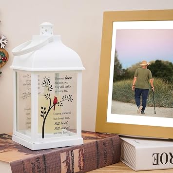 Memorial Lantern with Card - Sympathy Gift for Loss of Mom/Dad/Loved One, Bereavement Keepsake with Flickering Flame, Memory Lamp for Funeral Remembrance or Celebration (White)