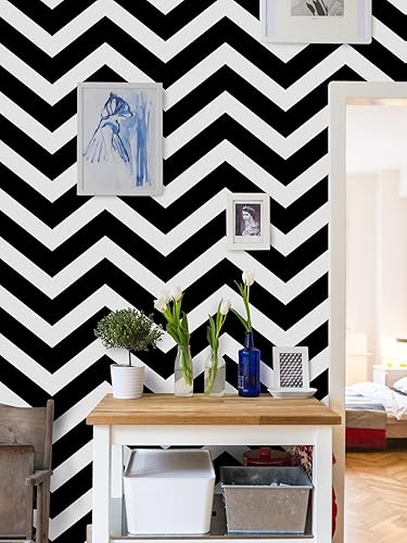 Miniatura 7 de Papel tapiz de color blanco y negro moderno para dormitorio, papel tapiz de rayas blancas y negras, autoadhesivo, extraíble, papel de contacto de