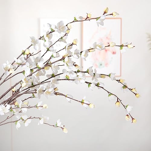 Miniatura 4 de Ammyoo 4 piezas de flores artificiales de ciruelo, arreglos de ramas de seda para bodas, oficina, fiesta, hotel, patio, hogar, decoración de