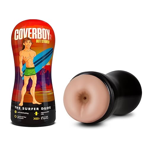 Blush 7.5" Coverboy Surfer Dude Self-Lubricating Male Masturbator Stroker, Realistic Flesh Feel Textured Ribs for Cock Massaging, Anal Play Gay or Straight Pleasure Pocket Adult Sex Toy Men - Beige - The Surfer Dude