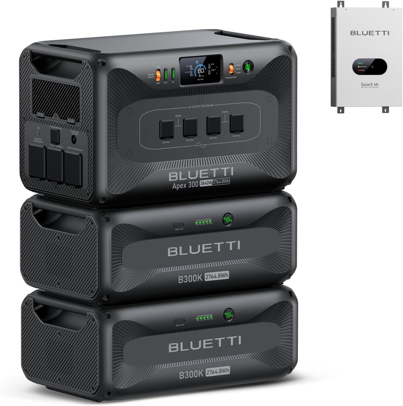BLUETTI Apex 300 Photo voltaic Generator & 2 B300K with SolarX 4K, 8294.4Wh LFP Battery Backup with 6 3840W AC Shops, 120V/240V Twin Voltage Output, Modular Energy for RV, House and Off-Grid Residing