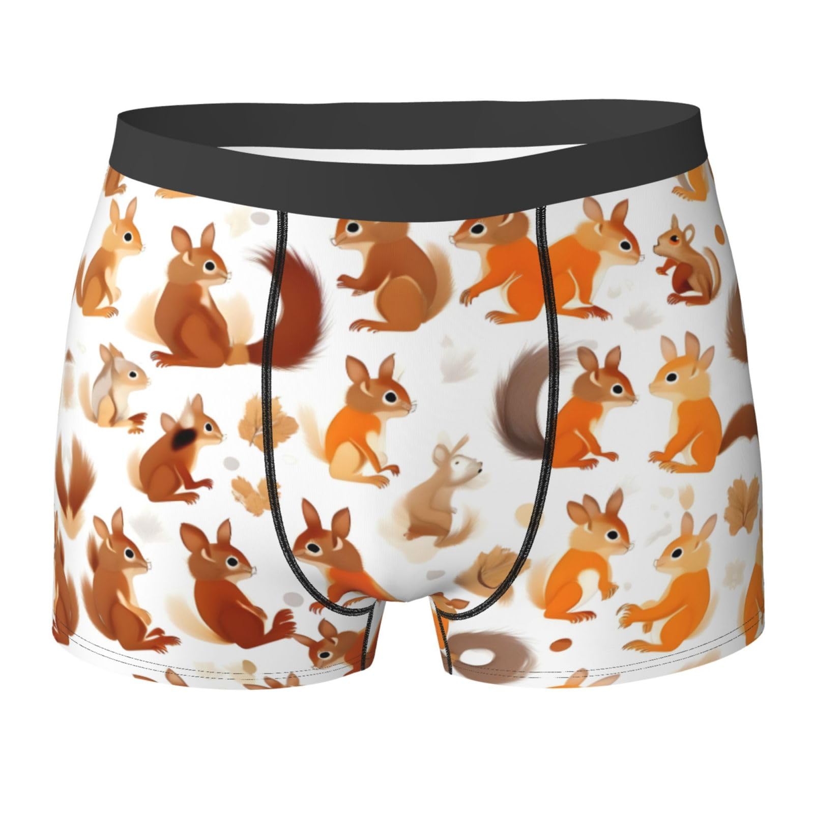 Edwal Men's Black Cute Squirrels Print Soft Underwear Boxer Briefs Comfortable Underwear Boxer Briefs For 1Pack