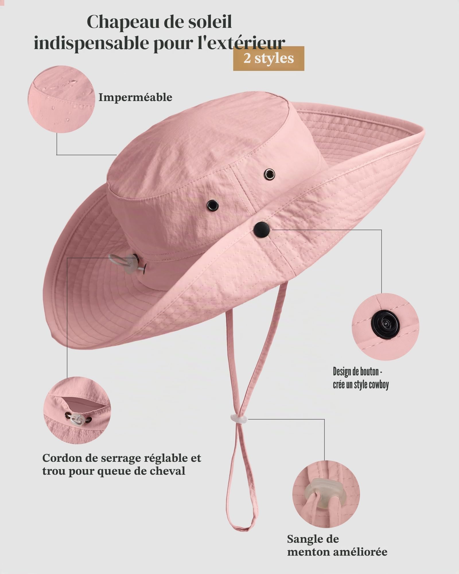 FURTALK Chapeau de soleil unisexe avec protection UV pour homme et femme - Pliable - Chapeau de randonnée portable - Chapeau de pêche à large bord