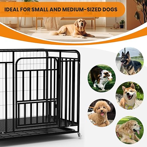 Miniatura 7 de Dog Crate with Removable Tray, 42 Inch Indestructible and Escape Proof Steel Dog Cage Kennel for High Anxiety Dogs, Heavy Duty Dog Crate with