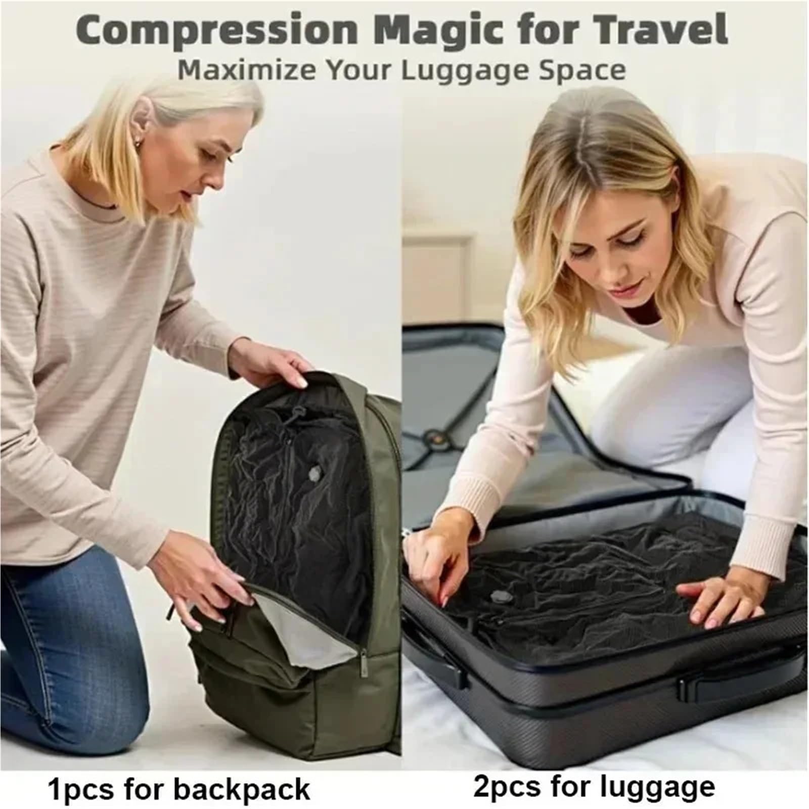 Bolsas vacio Bolsa de almacenamiento de ropa reutilizable con bomba de aire de 17L, mochila de compresión de viaje, bolsa de equipaje para Equipaje(1 bag 1 pump black)