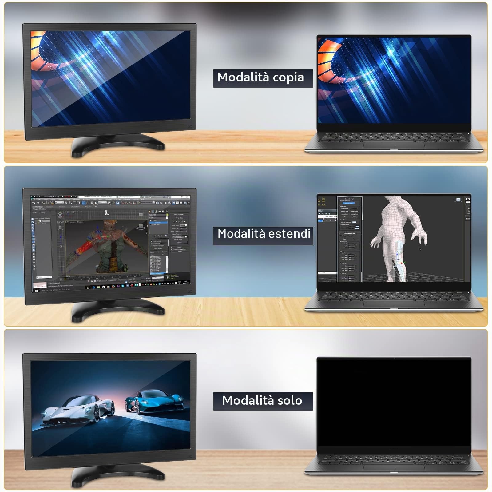 CAMECHO 13,3" Monitor portatile Full HD 1920 * 1080 display CCTV Incorporato altoparlante con connessione HDMI-VGA-AV-BNC Compatibile con PC, DVD, TV, telecamera di sorveglianza Telecamera posteriore