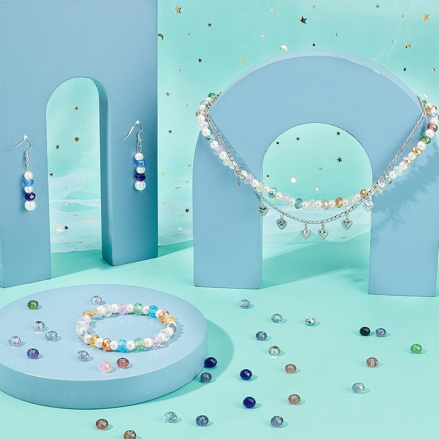 PH PandaHall 100pcs Crystal Glass Beads 8x5mm Faceted Large Hole Beads European Rondelle Spacer Bead for DIY Snake Chain Charm Bracelet Necklace Earring Jewelry Making, Hole: 3mm, Mixed Color