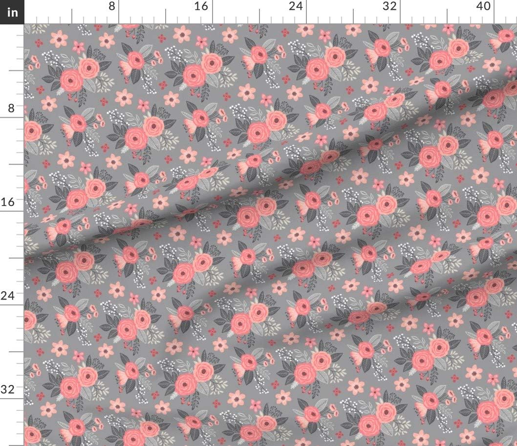 Spoonflower Fabric - Vintage Antique Floral Flowers Peach Grey Bouquet Summer Spring Printed on Petal Signature Cotton Fabric Fat Quarter - Sewing Quilting Apparel Crafts Decor