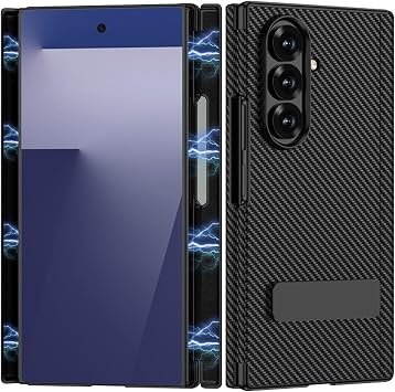 Kickstand Case for Samsung Galaxy Z TriFold, Dual Hinge All-Round Protection Business Style Cover Carbon Fiber Texture Slim Shell,Black,Z TriFold
