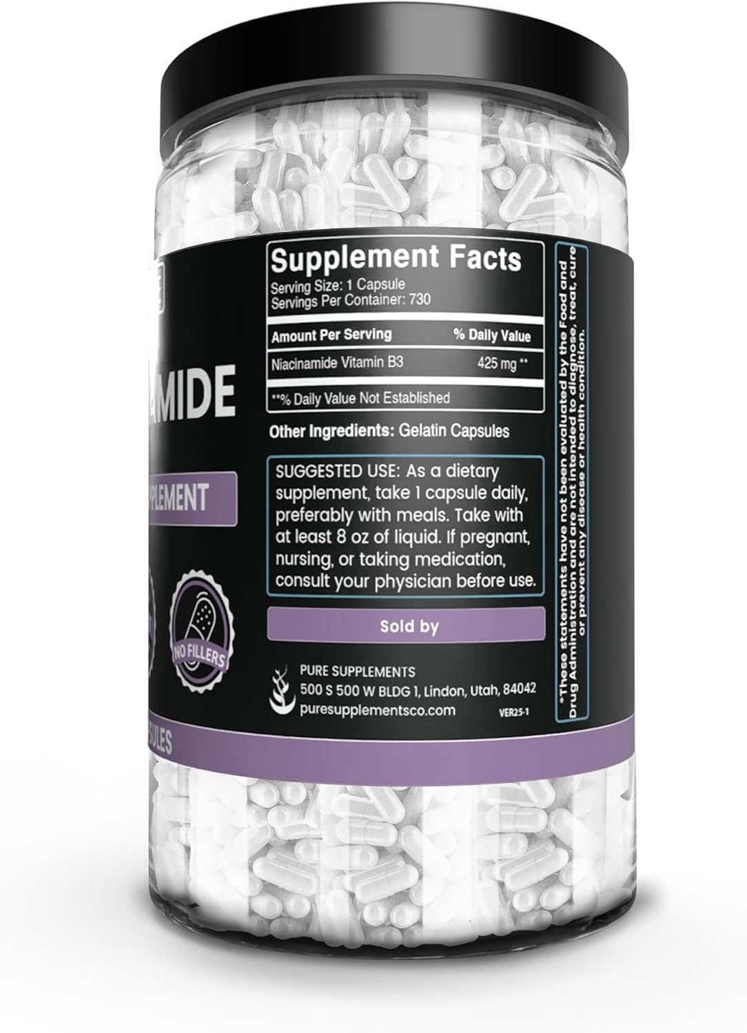 PURE ORIGINAL INGREDIENTS Niacinamide (730 Capsules) No Magnesium Or Rice Fillers, Always Pure, Lab Verified