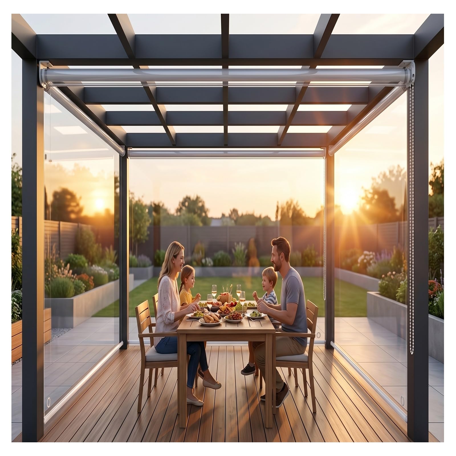 Tenda a Rullo PVC Impermeabile Trasparente，Tapparella Avvolgibile per Esterni Vinile Trasparente，Tapparella Avvolgibile Anti-Vento，Antivento Impermeabile Isolamento(W85*H220cm/W33.4*H86.6in)