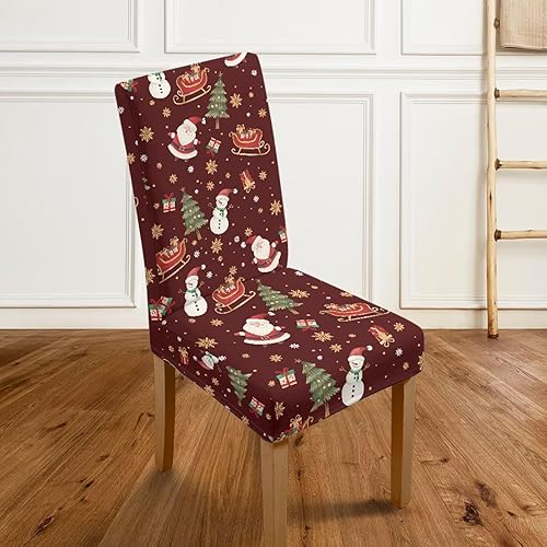 Miniatura 4 de HUGS IDEA Snowman Seat Covers for Dining Room Chairs Set of 2 Santa Claus Stretch Chair Slipcovers Protector Removable and Washable Kitchen Dining