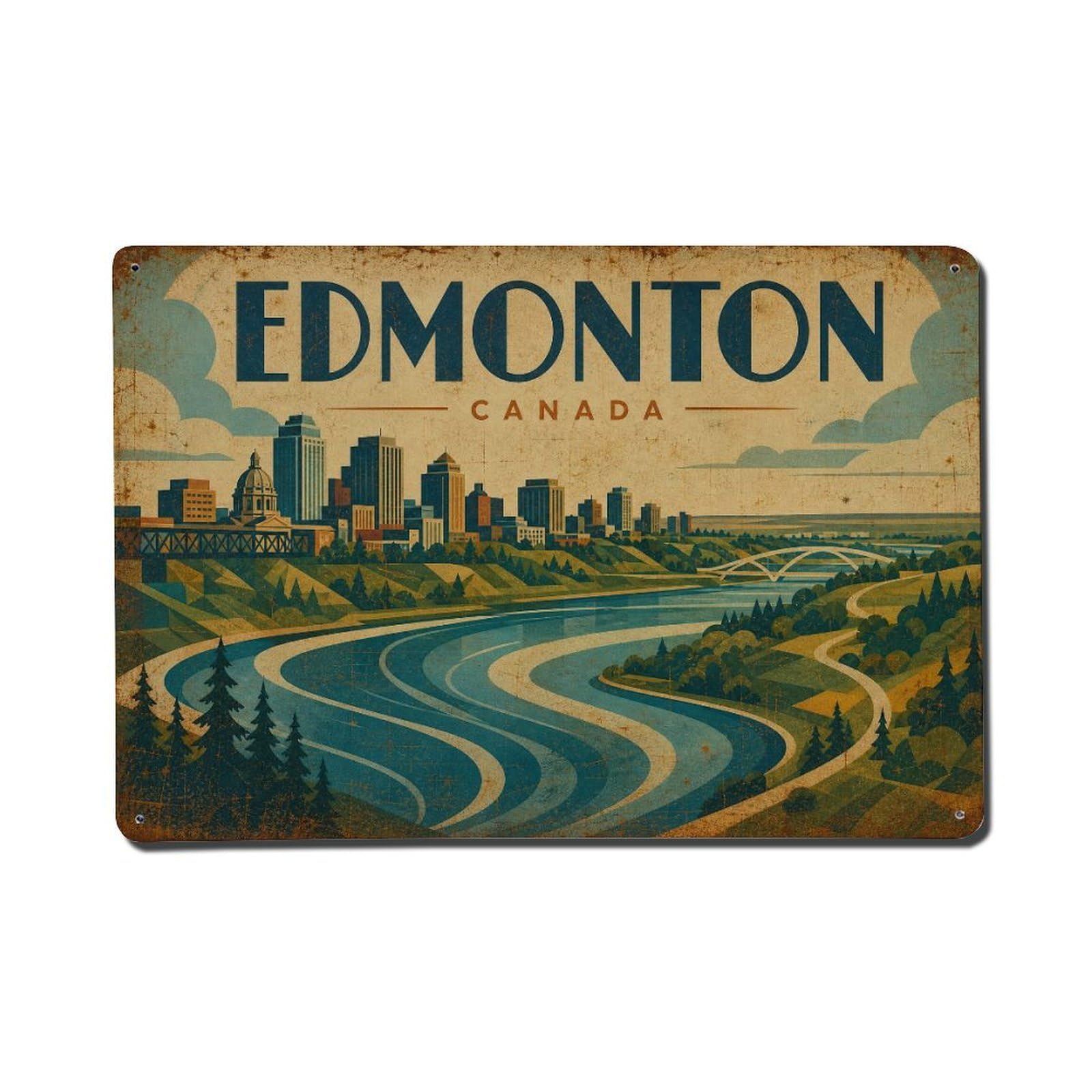Vintage Travel Canada Edmonton Metal Tin Sign